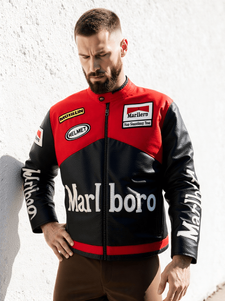 Men’s Red Marlboro Racing Jacket - Rare Leather Order Now !!