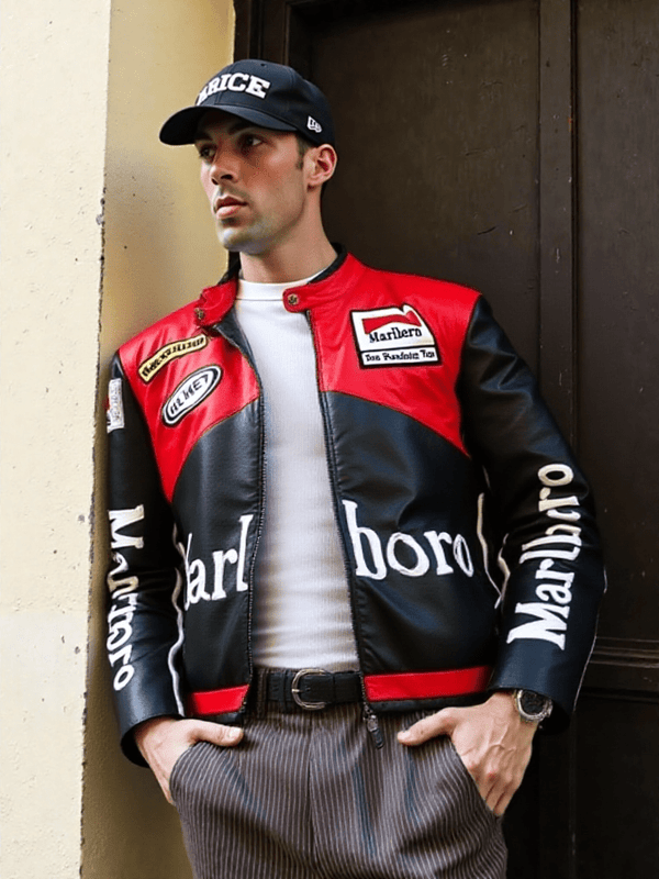 Men’s Red Marlboro Racing Jacket - Rare Leather Order Now !!
