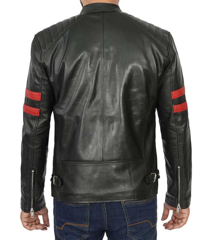 Men’s Red Stripe Cafe Racer Leather Jacket - Rare Leather