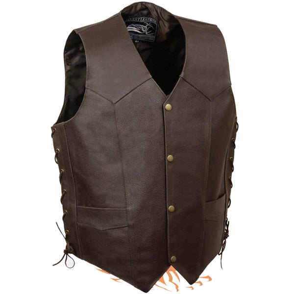Men’s Ride To Live Embroidered Side Laces Retro Brown Vest - Rare Leather