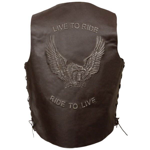 Men’s Ride To Live Embroidered Side Laces Retro Brown Vest - Rare Leather