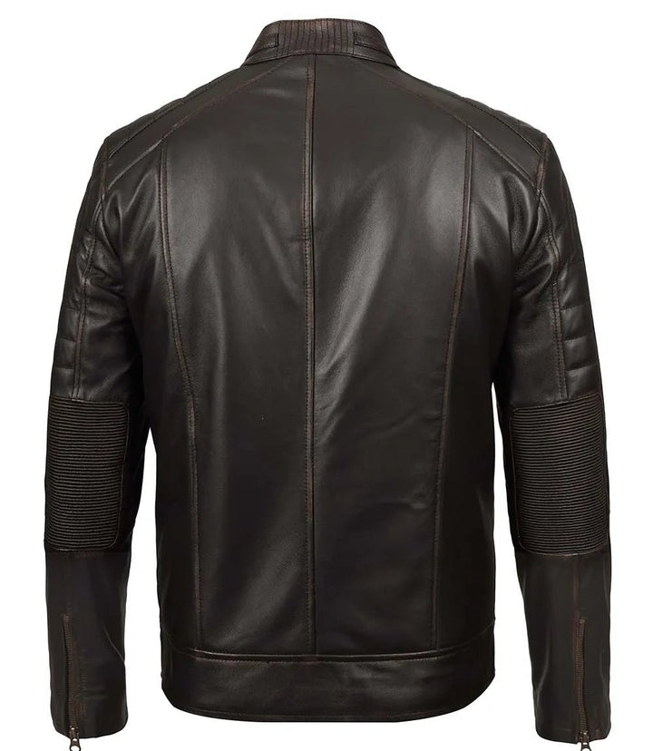Men's Rub Off Dark Brown Cafe Racer Leather Jacket - Rare Leather