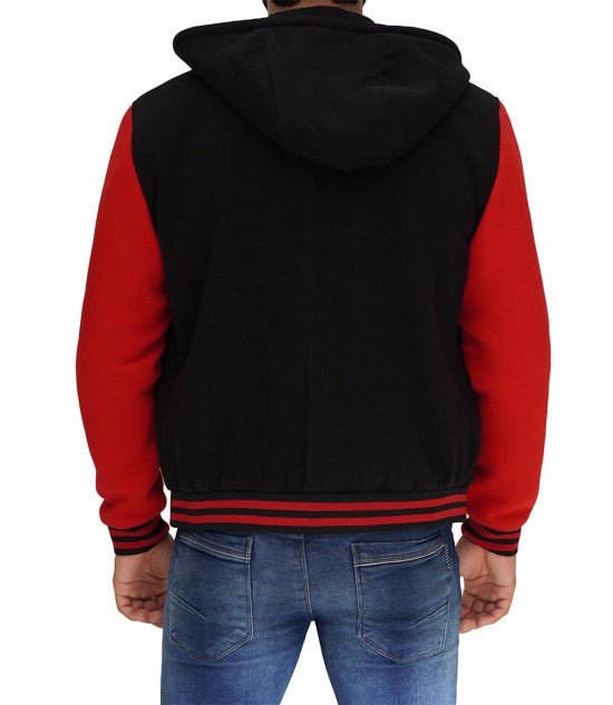 Men’s Salerno Red and Black Varsity Jacket with Hood - Rare Leather