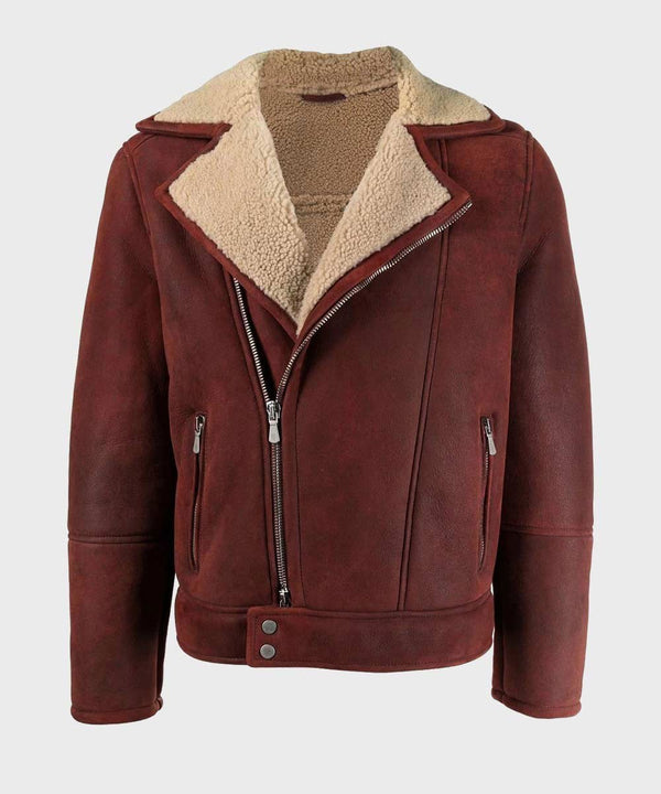Men’s Shearling Burgundy Leather Jacket - Rare Leather