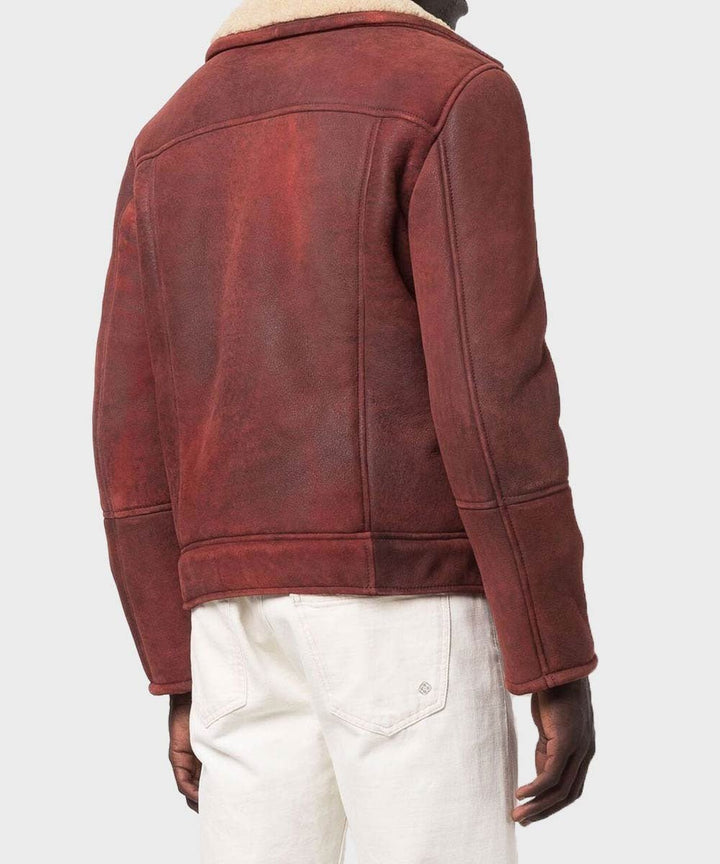 Men’s Shearling Burgundy Leather Jacket - Rare Leather