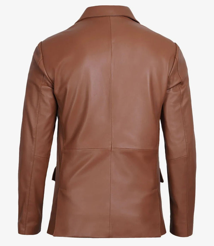 Men's Two Button Cognac Brown Leather Blazer - Rare Leather
