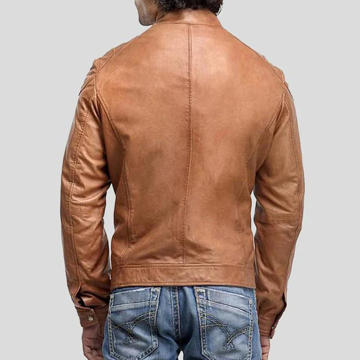 Mens Zipper Pockets Leather Motorcycle Jacket - Rare Leather