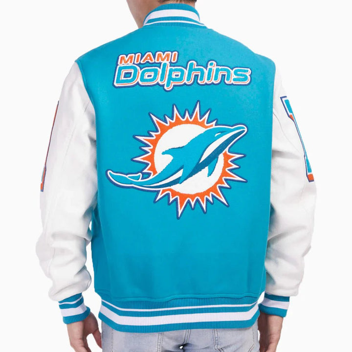 Miami Dolphins NFL Mash Up Rib Wool Varsity Jacket - Rare Leather