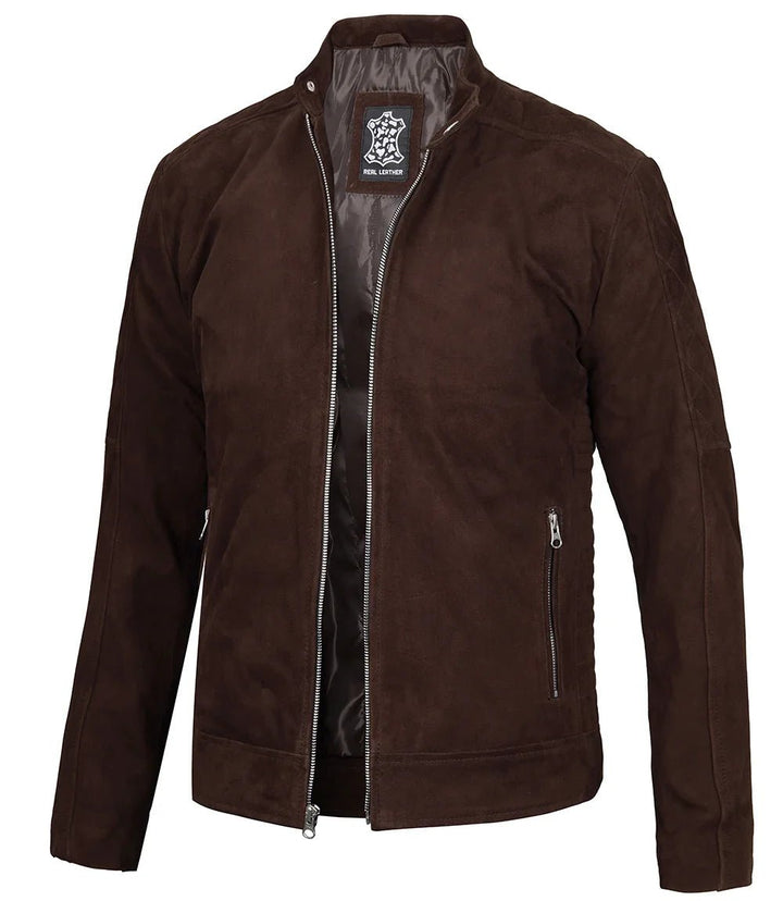 Miguel Men's Quilted Brown Suede Jacket - Rare Leather