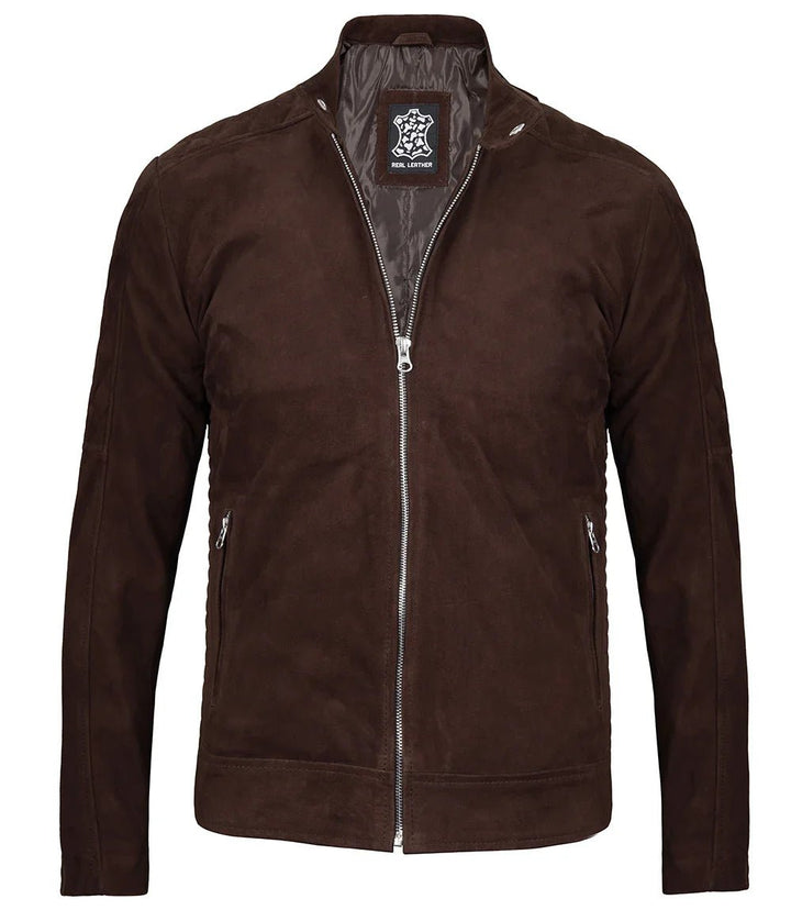 Miguel Men's Quilted Brown Suede Jacket - Rare Leather