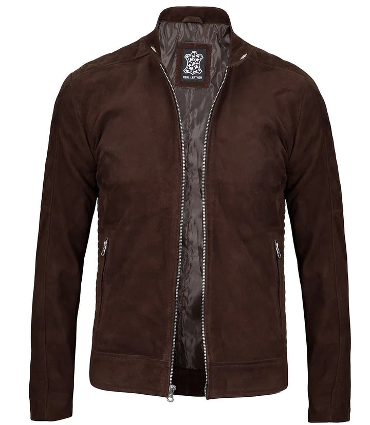 Miguel Men's Quilted Brown Suede Jacket - Rare Leather