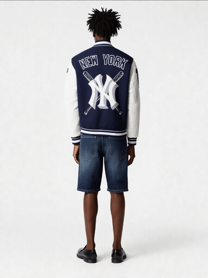 MLB New York Yankees Mashup Men's Rib Wool Varsity Jacket - Rare Leather
