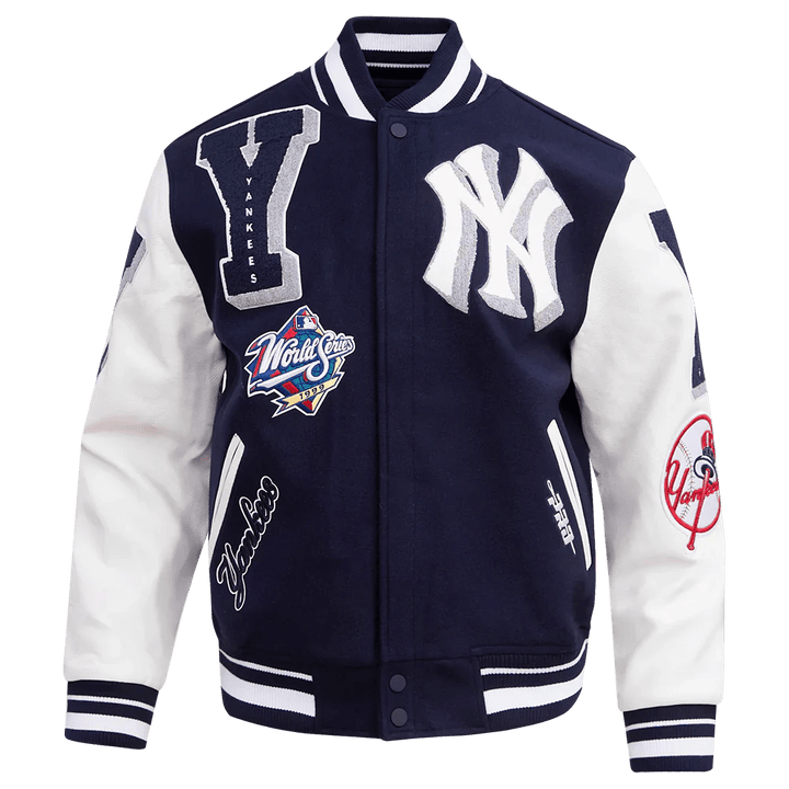 MLB New York Yankees Mashup Men's Rib Wool Varsity Jacket - Rare Leather