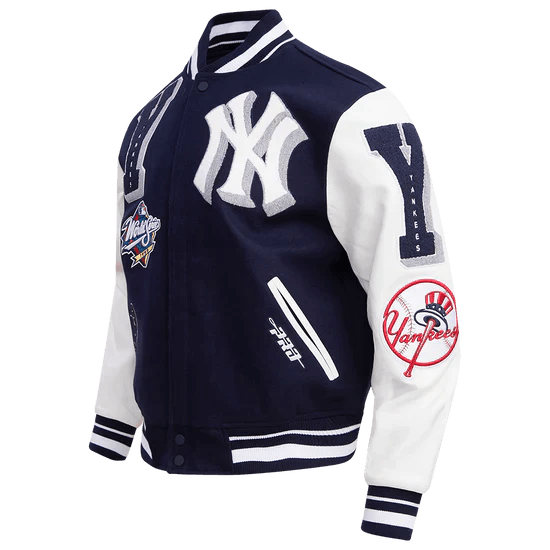 MLB New York Yankees Mashup Men's Rib Wool Varsity Jacket - Rare Leather