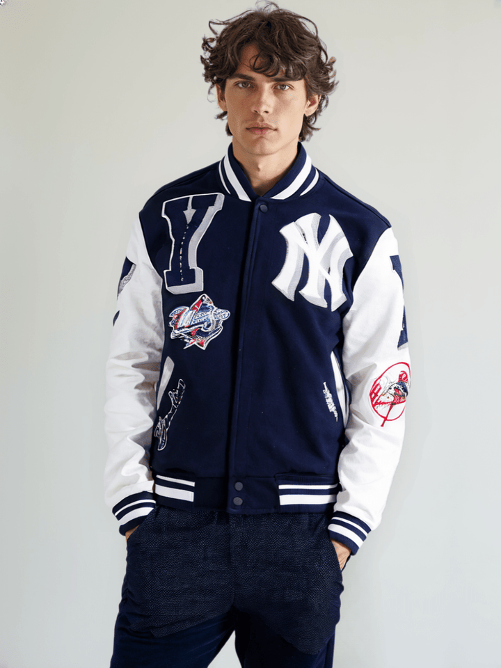 MLB New York Yankees Mashup Men's Rib Wool Varsity Jacket - Rare Leather