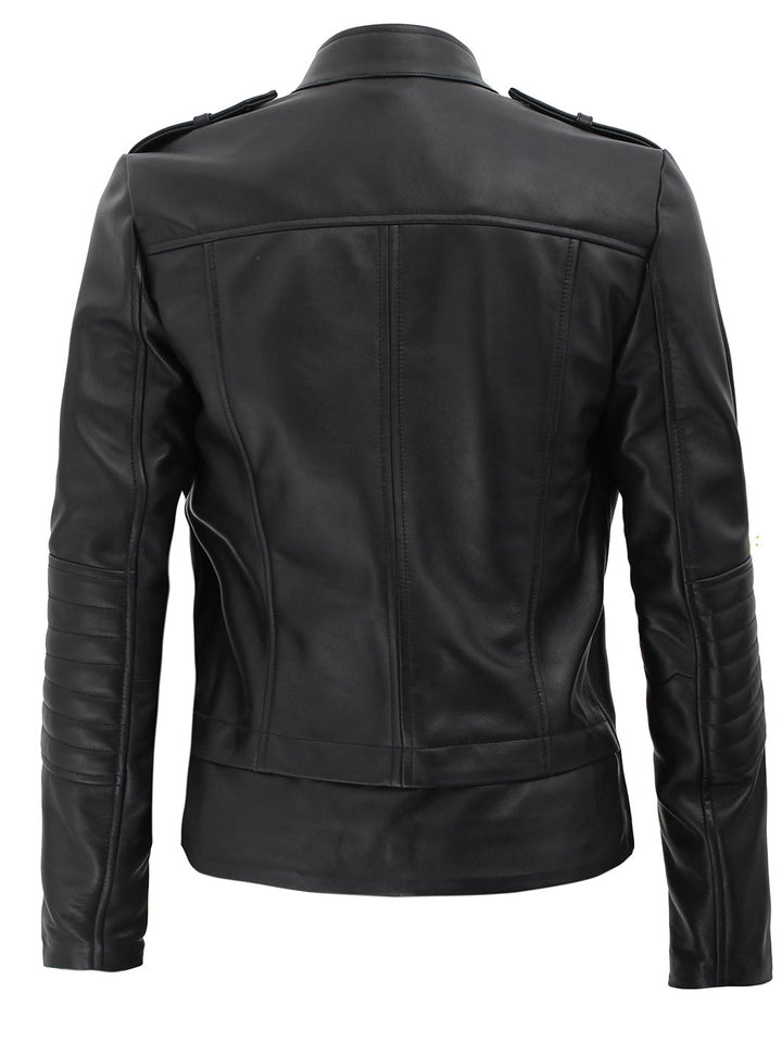 Monica Women's Black Asymmetrical Leather Jacket - Rare Leather