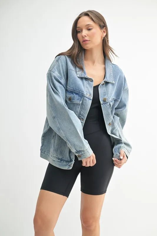 MONO B Boxy - Cut Denim Jacket - Rare Leather
