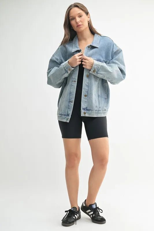 MONO B Boxy - Cut Denim Jacket - Rare Leather