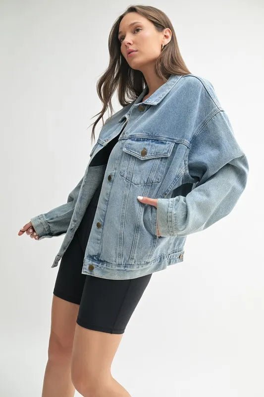 MONO B Boxy - Cut Denim Jacket - Rare Leather