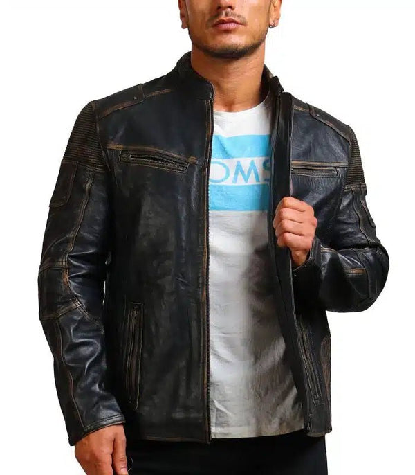 Moto Distressed Black Vintage Cowhide Leather Jacket - Rare Leather