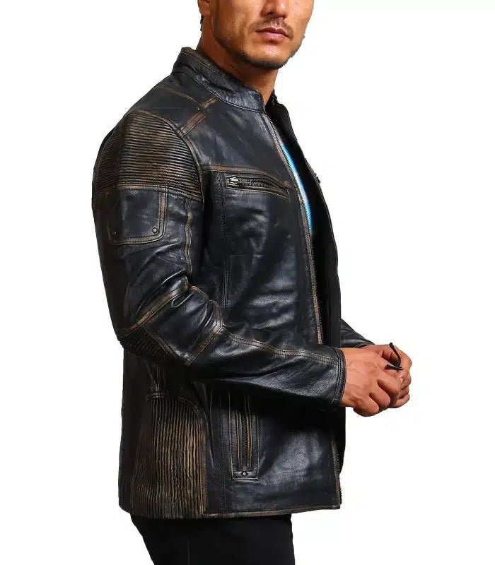 Moto Distressed Black Vintage Cowhide Leather Jacket - Rare Leather
