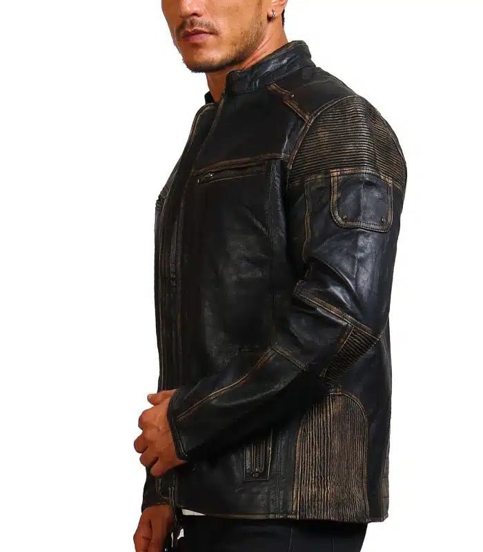 Moto Distressed Black Vintage Cowhide Leather Jacket - Rare Leather