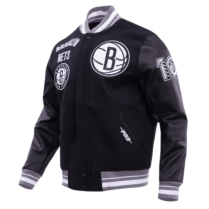 NBA BROOKLYN NETS RETRO CLASSIC RIB WOOL VARSITY JACKET - Rare Leather