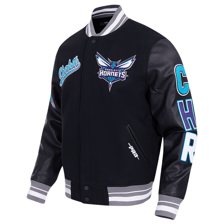 NBA CHARLOTTE HORNETS SCRIPT TAIL RIB WOOL VARSITY - Rare Leather