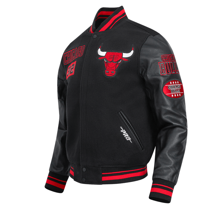 NBA CHICAGO BULLS AREA CODE RIB WOOL VARSITY JACKET - Rare Leather