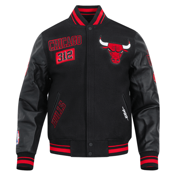 NBA CHICAGO BULLS AREA CODE RIB WOOL VARSITY JACKET - Rare Leather