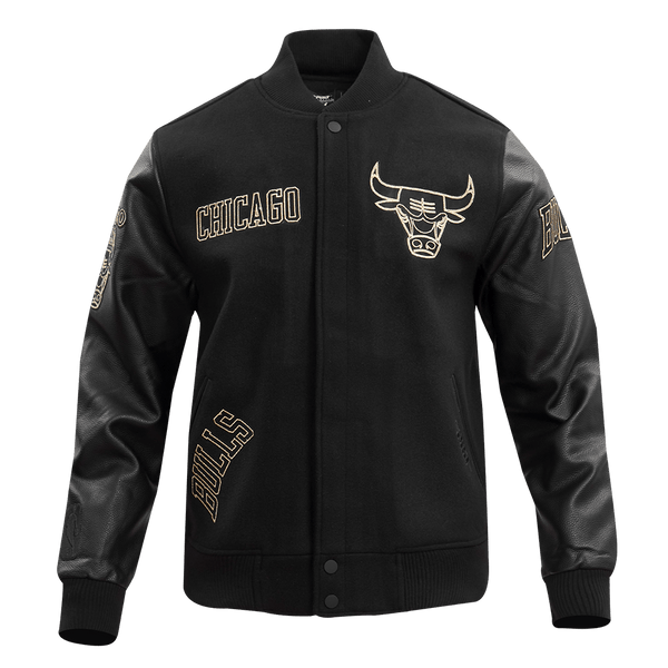 NBA CHICAGO BULLS BLACK & GOLD WOOL VARSITY JACKET - Rare Leather