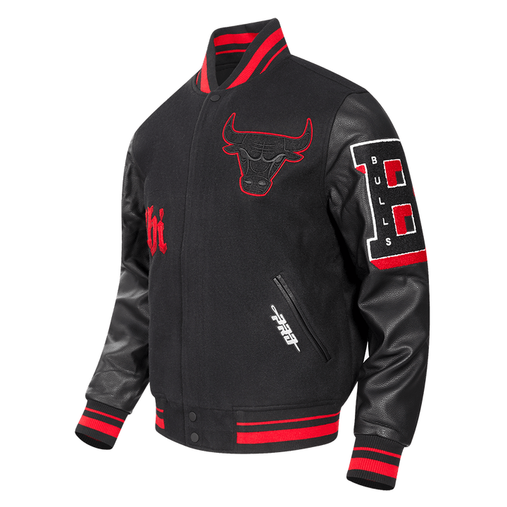NBA CHICAGO BULLS OLD ENGLISH RIB WOOL VARSITY JACKET - Rare Leather