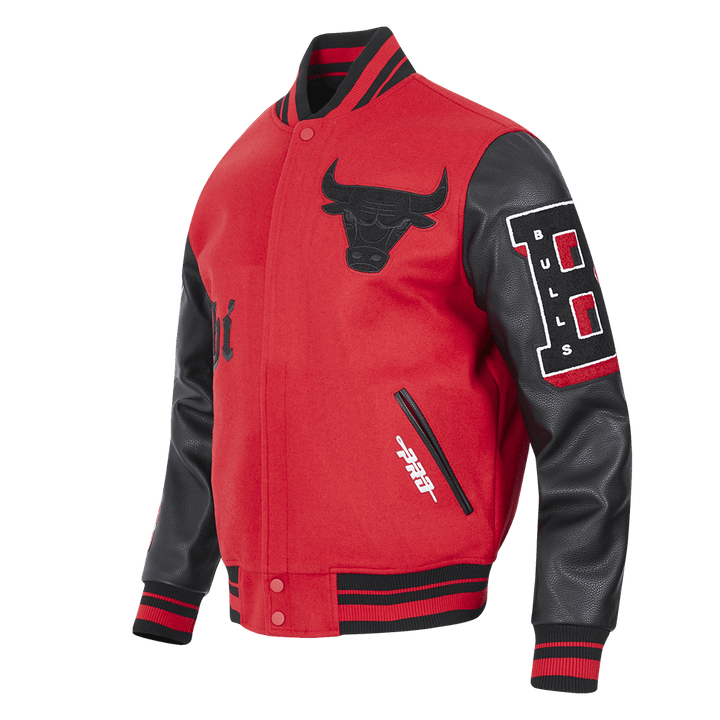 NBA CHICAGO BULLS OLD ENGLISH RIB WOOL VARSITY JACKET - Rare Leather