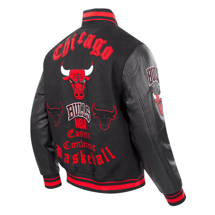 NBA CHICAGO BULLS OLD ENGLISH RIB WOOL VARSITY JACKET - Rare Leather
