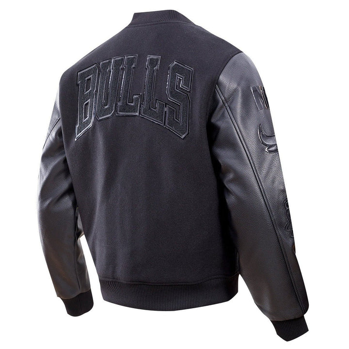 NBA CHICAGO BULLS TRIPLE BLACK VARSITY JACKET - Rare Leather