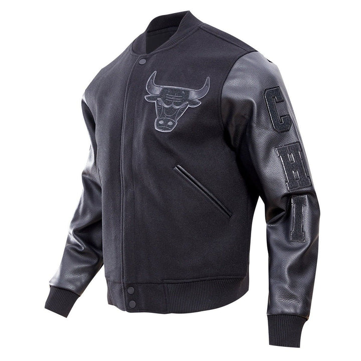 NBA CHICAGO BULLS TRIPLE BLACK VARSITY JACKET - Rare Leather