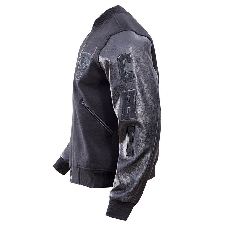 NBA CHICAGO BULLS TRIPLE BLACK VARSITY JACKET - Rare Leather