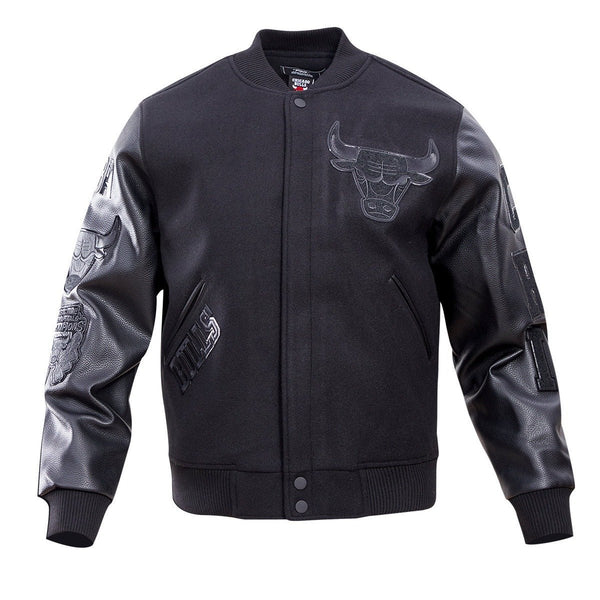 NBA CHICAGO BULLS TRIPLE BLACK VARSITY JACKET - Rare Leather