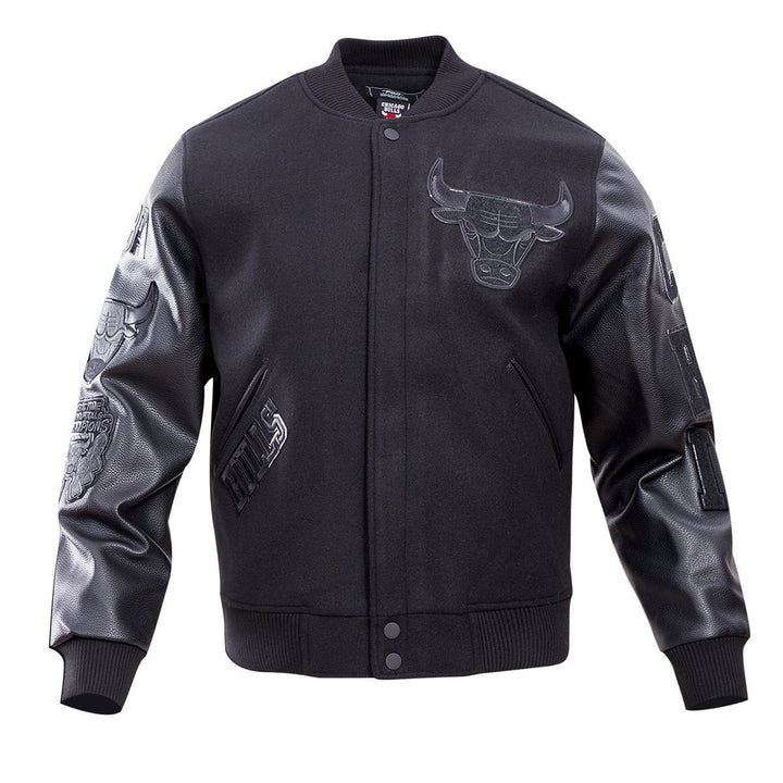 NBA CHICAGO BULLS TRIPLE BLACK VARSITY JACKET - Rare Leather