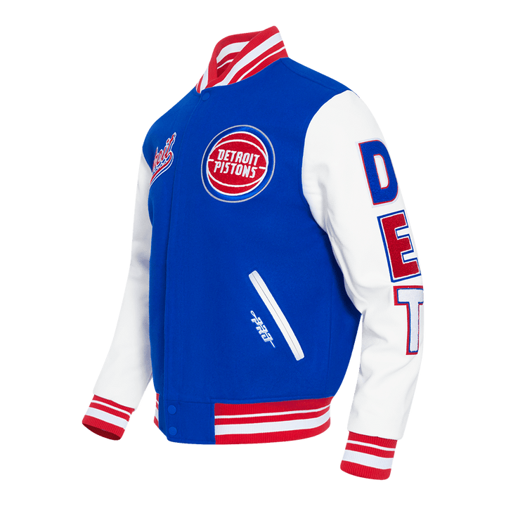 NBA DETROIT PISTONS SCRIPT TAIL MEN'S RIB WOOL VARSITY (ROYAL BLUE/RED) - Rare Leather