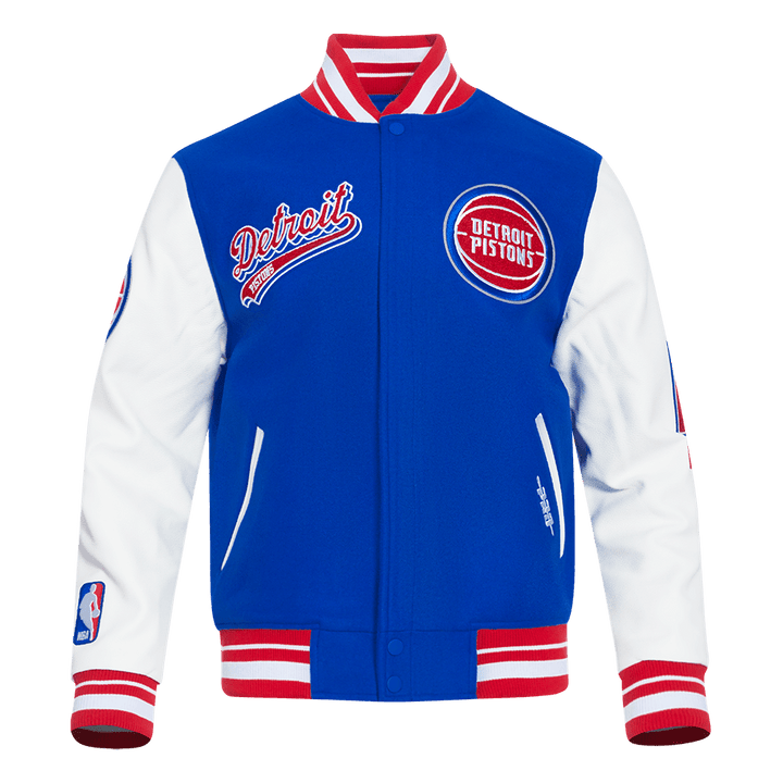 NBA DETROIT PISTONS SCRIPT TAIL MEN'S RIB WOOL VARSITY (ROYAL BLUE/RED) - Rare Leather