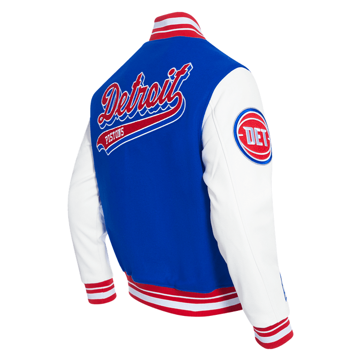 NBA DETROIT PISTONS SCRIPT TAIL MEN'S RIB WOOL VARSITY (ROYAL BLUE/RED) - Rare Leather