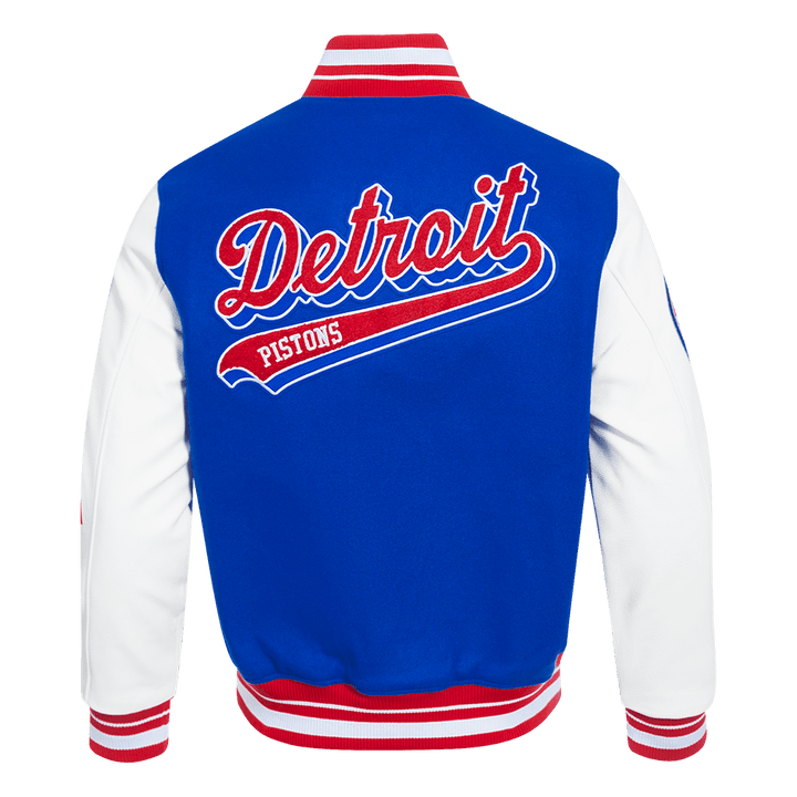 NBA DETROIT PISTONS SCRIPT TAIL MEN'S RIB WOOL VARSITY (ROYAL BLUE/RED) - Rare Leather