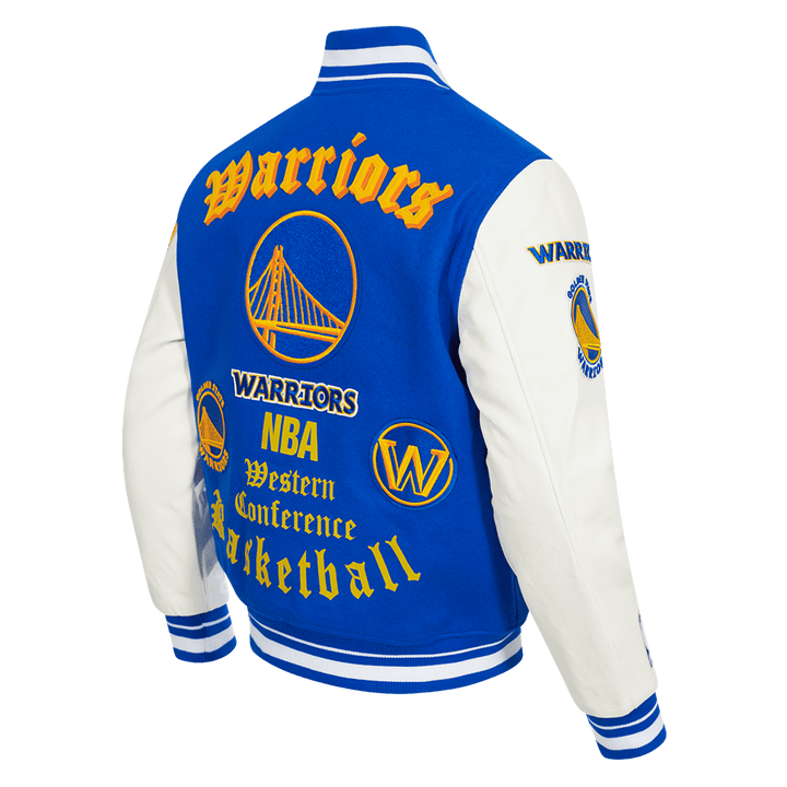 NBA GOLDEN STATE WARRIORS OLD ENGLISH WOOL VARSITY JACKET - Rare Leather