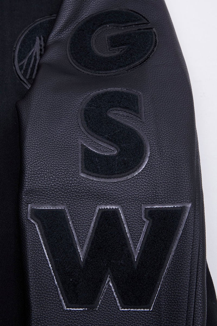 NBA GOLDEN STATE WARRIORS TRIPLE BLACK VARSITY JACKET - Rare Leather