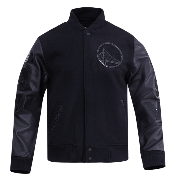 NBA GOLDEN STATE WARRIORS TRIPLE BLACK VARSITY JACKET - Rare Leather