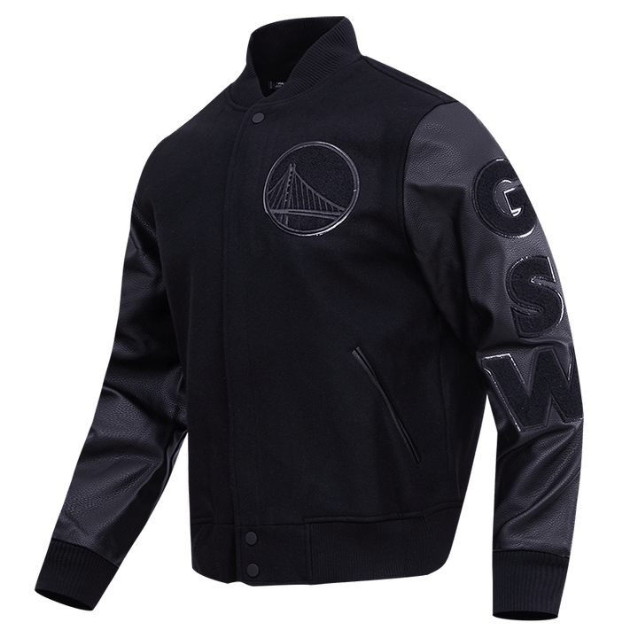 NBA GOLDEN STATE WARRIORS TRIPLE BLACK VARSITY JACKET - Rare Leather