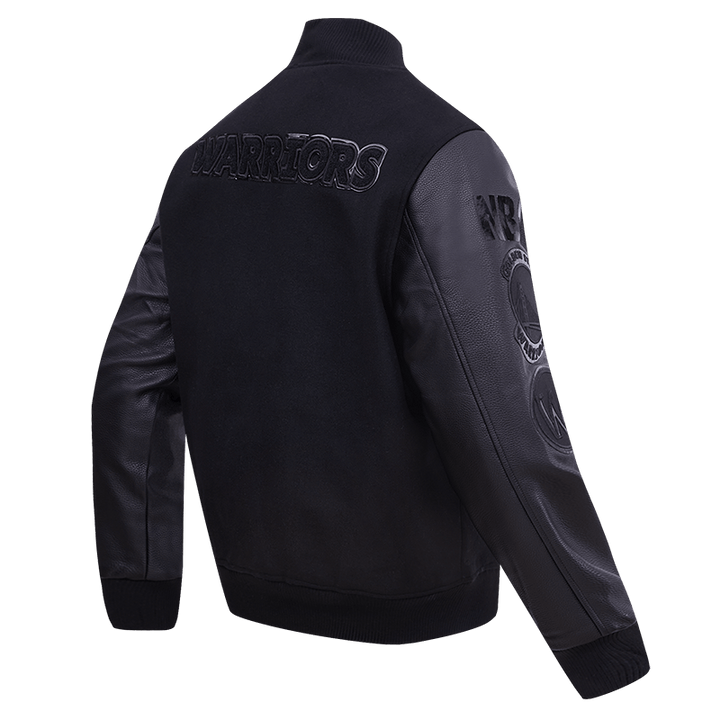 NBA GOLDEN STATE WARRIORS TRIPLE BLACK VARSITY JACKET - Rare Leather