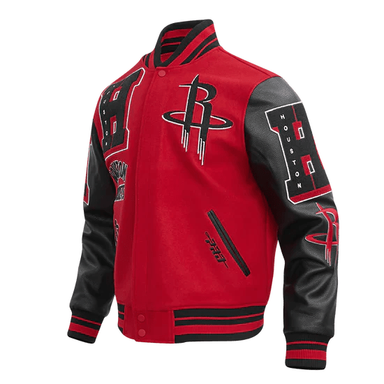 NBA Houston Rockets Mashup Men's Rib Wool Varsity Jacket - Rare Leather