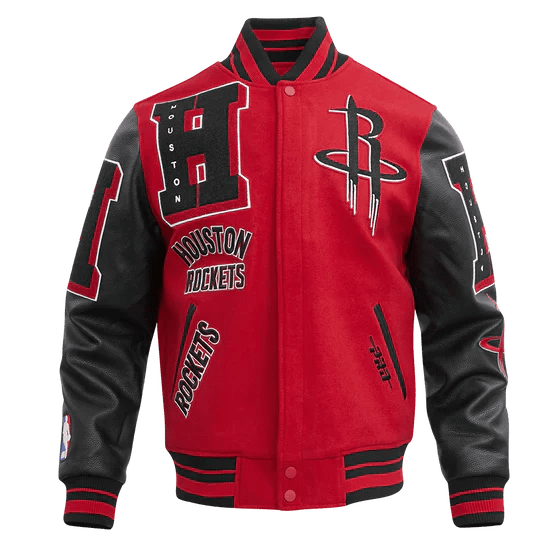 NBA Houston Rockets Mashup Men's Rib Wool Varsity Jacket - Rare Leather